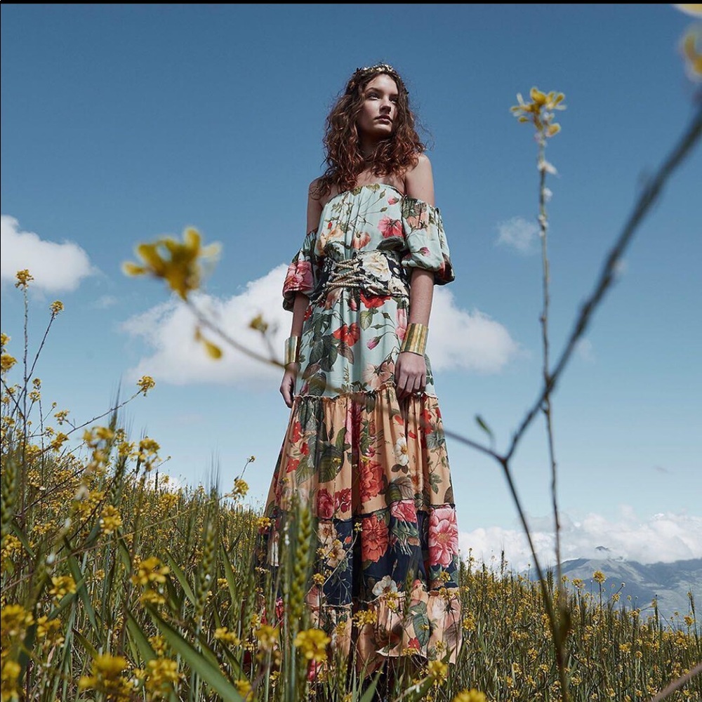 Gorgeous FARM Rio off the shoulder maxi dress